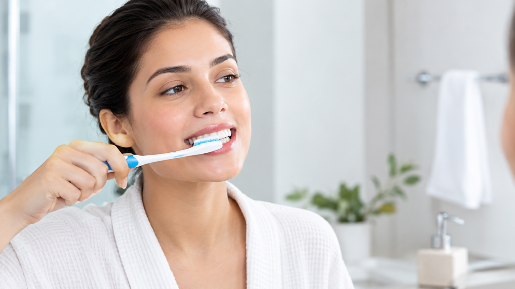 Proper teeth cleaning technique with a toothbrush for effective plaque removal