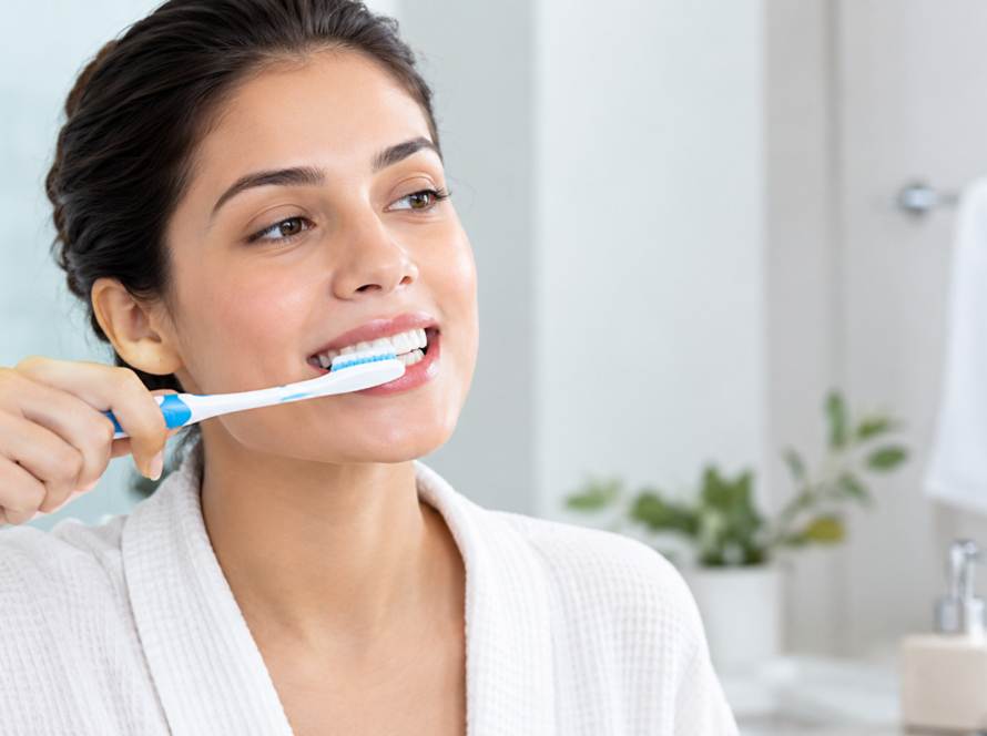 Proper teeth cleaning technique with a toothbrush for effective plaque removal